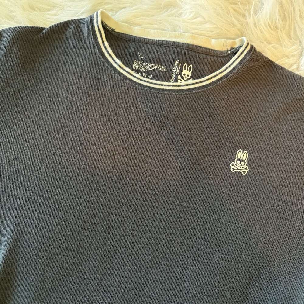 Psycho‎ Bunny Thermal Shirt Men's Large Gray Waffle Knit Long Sleeve Embroidered